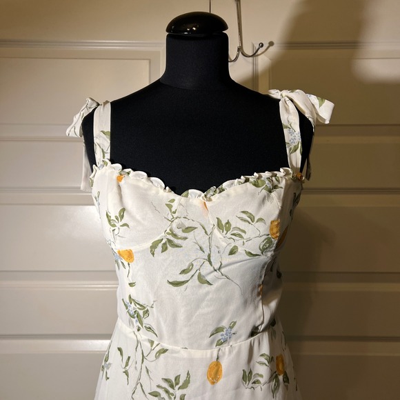 Reformation Christine Mini Dress in Citron (Lemon Print, Women's Size 8 - Picture 11 of 16